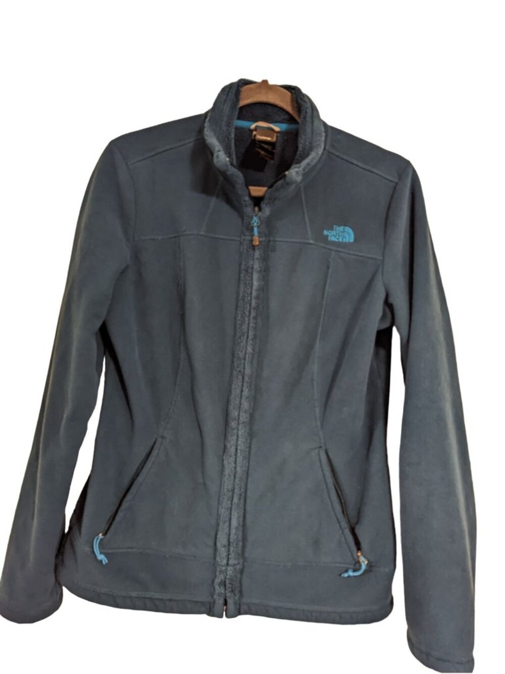 The North Face Womens Full-Zip Fleece Jacket Blue Logo Warm & Cozy Outerwear Siz